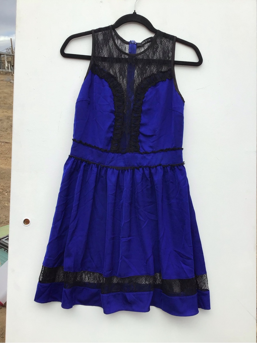 Sleeveless Royal Blue Lace-Trim Midi Dress